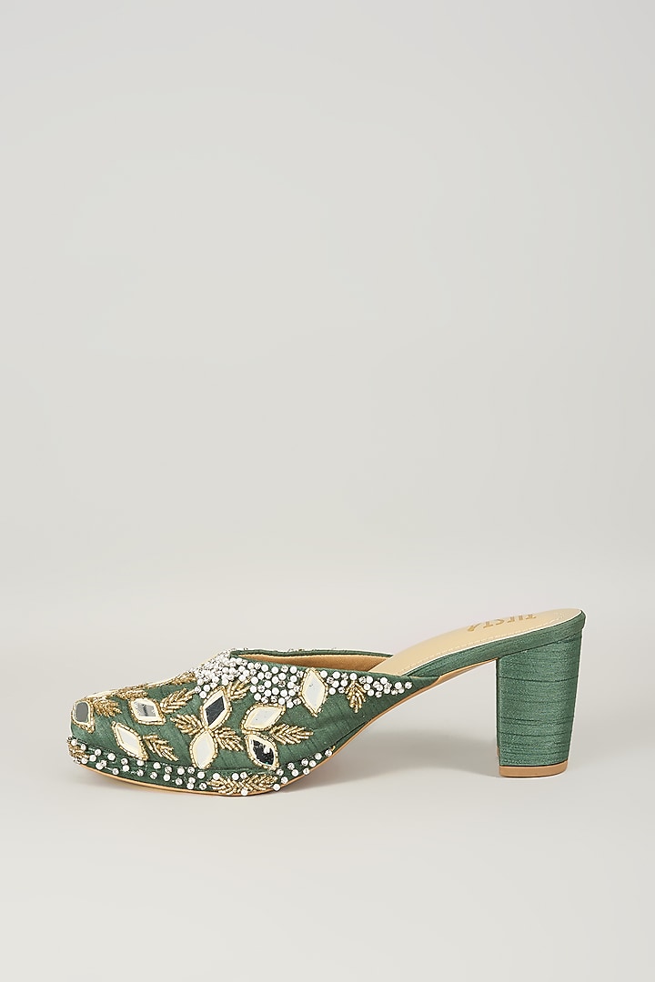 Green Faux Leather Heels by TIESTA at Pernia's Pop Up Shop