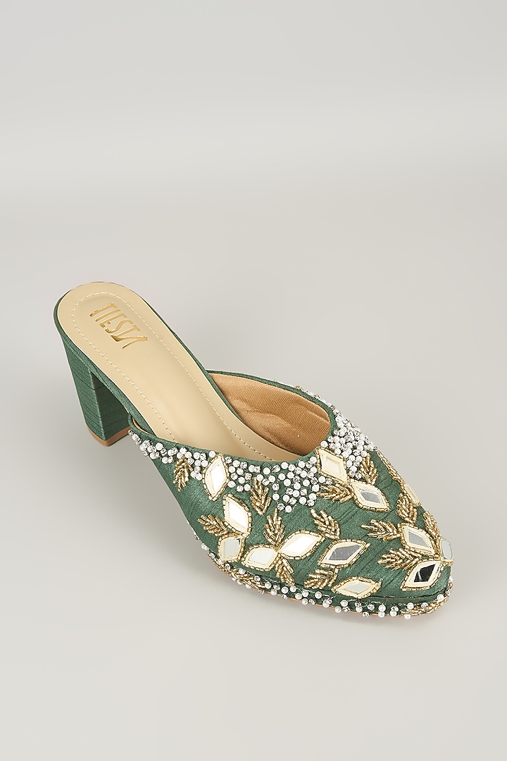 Green Faux Leather Heels by TIESTA at Pernia's Pop Up Shop