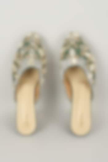 Green Faux Leather Heels by TIESTA at Pernia's Pop Up Shop