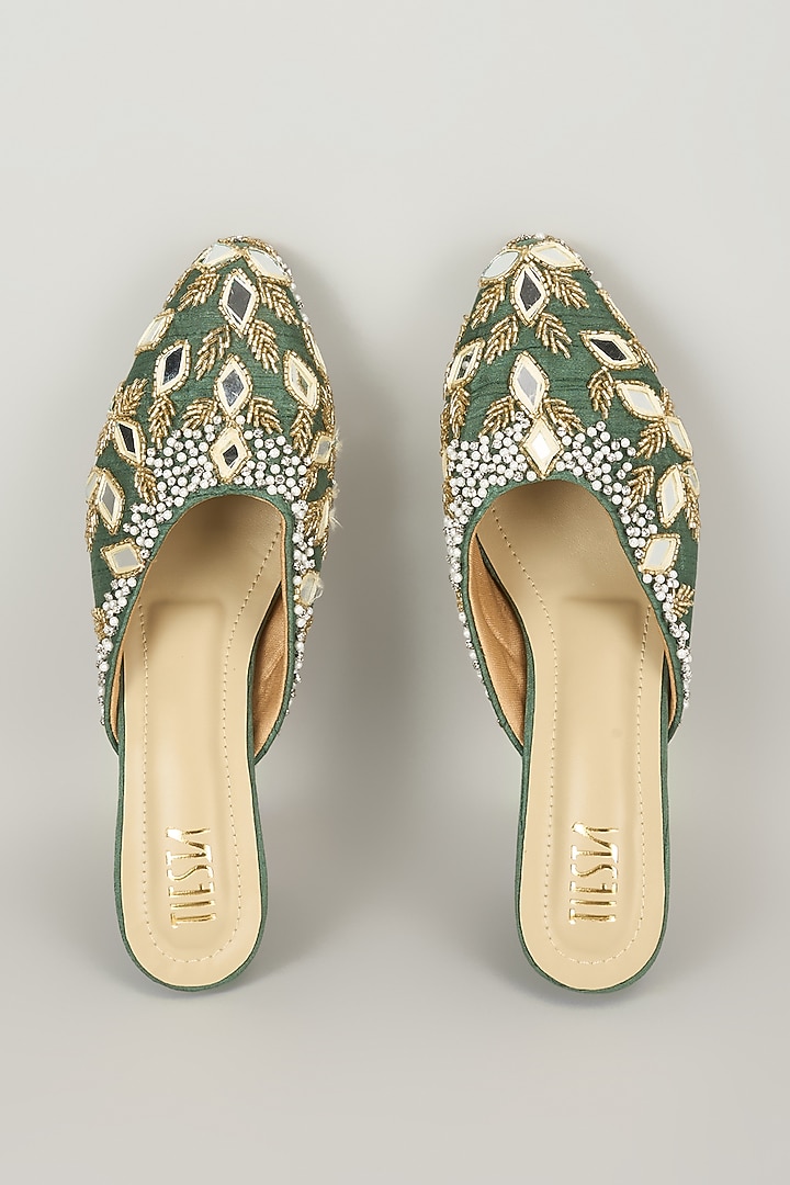 Green Faux Leather Heels by TIESTA at Pernia's Pop Up Shop