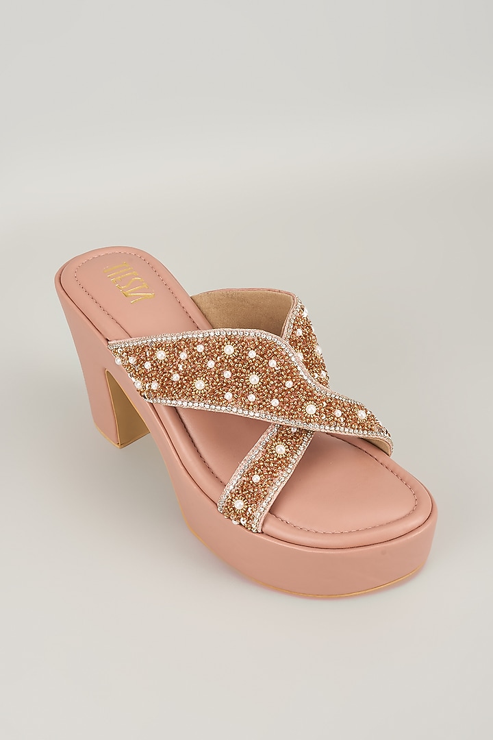 Pink Faux Leather Heels by TIESTA at Pernia's Pop Up Shop