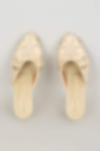 Gold Faux Leather Heels by TIESTA at Pernia's Pop Up Shop