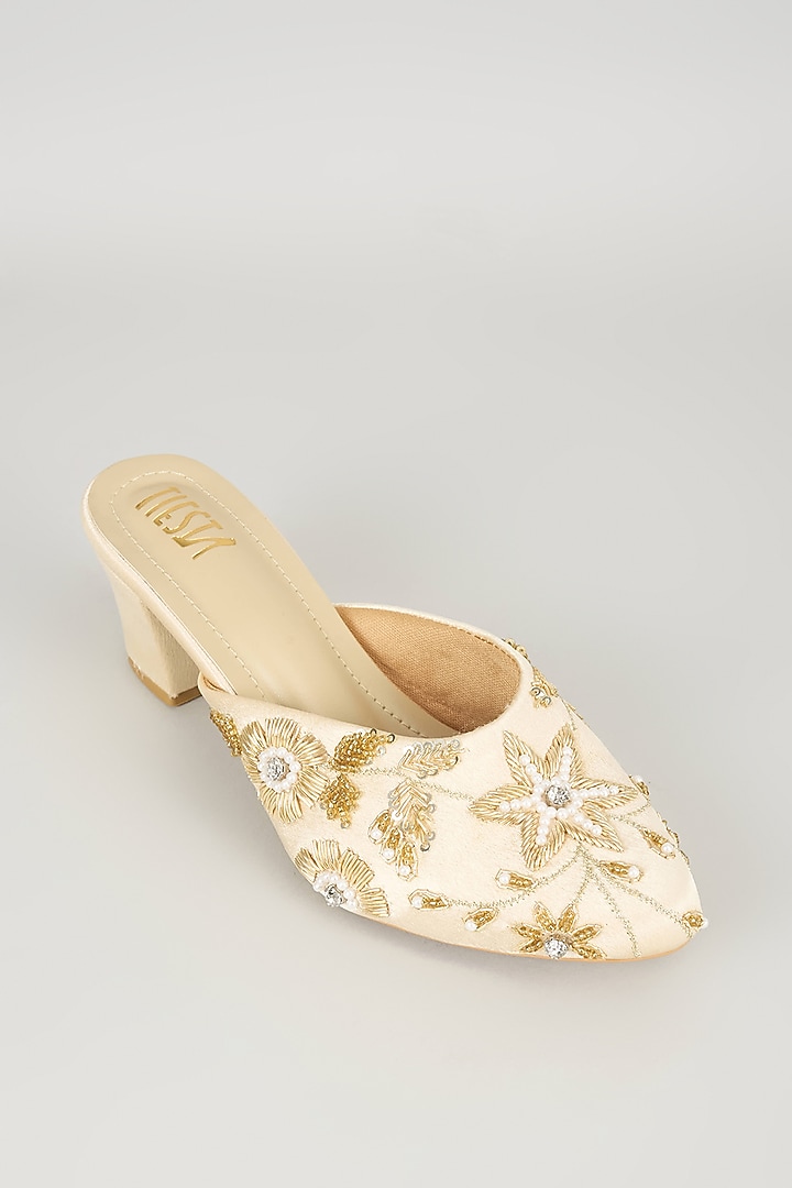 Gold Faux Leather Heels by TIESTA at Pernia's Pop Up Shop