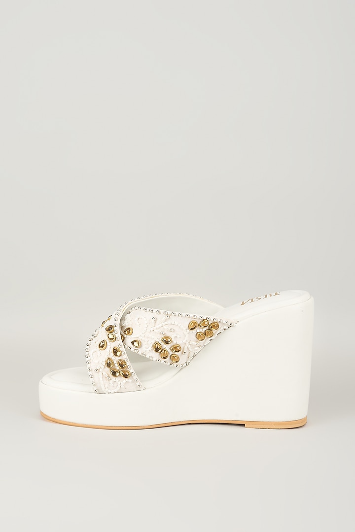 White Faux Leather Heels by TIESTA at Pernia's Pop Up Shop