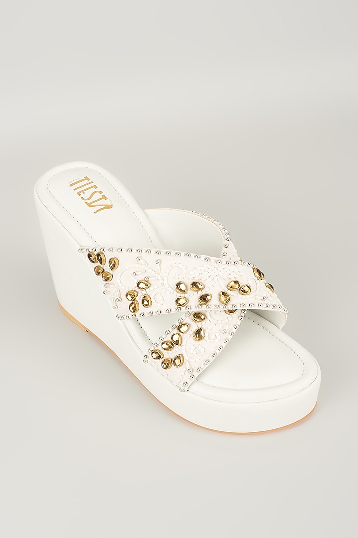White Faux Leather Heels by TIESTA at Pernia's Pop Up Shop