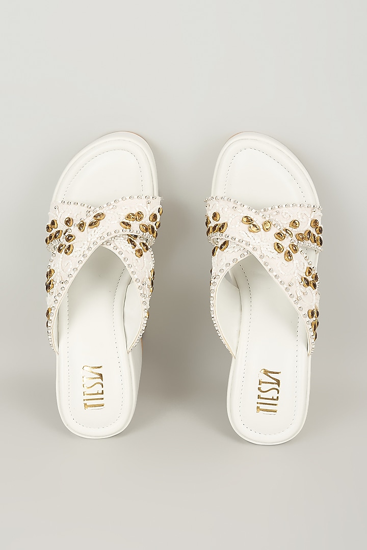 White Faux Leather Heels by TIESTA at Pernia's Pop Up Shop