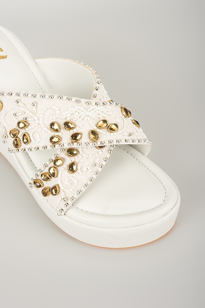 White Faux Leather Heels by TIESTA at Pernia's Pop Up Shop