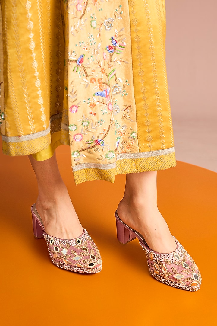 Pink Faux Leather Heels by TIESTA at Pernia's Pop Up Shop