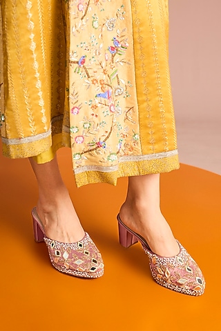 Pink Faux Leather Heels by TIESTA