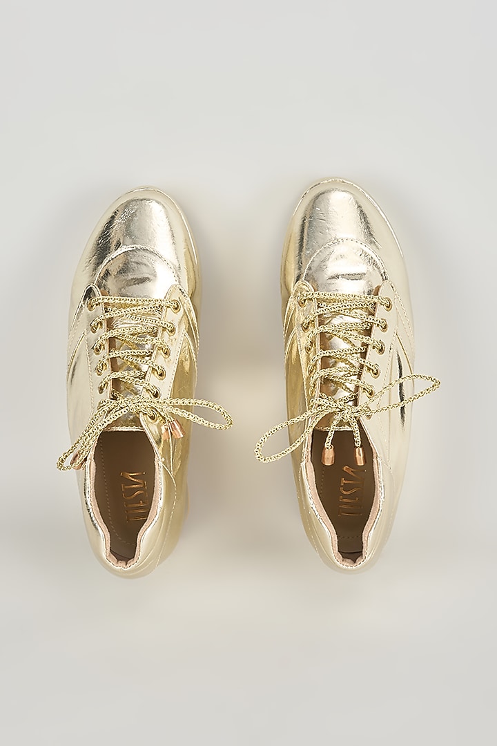 Gold Satin Sneakers by TIESTA at Pernia's Pop Up Shop