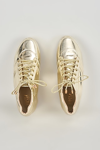 Gold Satin Sneakers by TIESTA