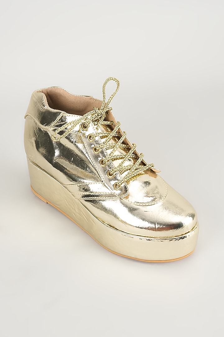 Gold Satin Sneakers by TIESTA at Pernia's Pop Up Shop