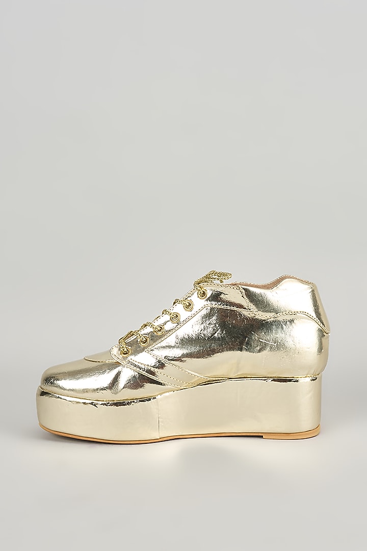 Gold Satin Sneakers by TIESTA at Pernia's Pop Up Shop