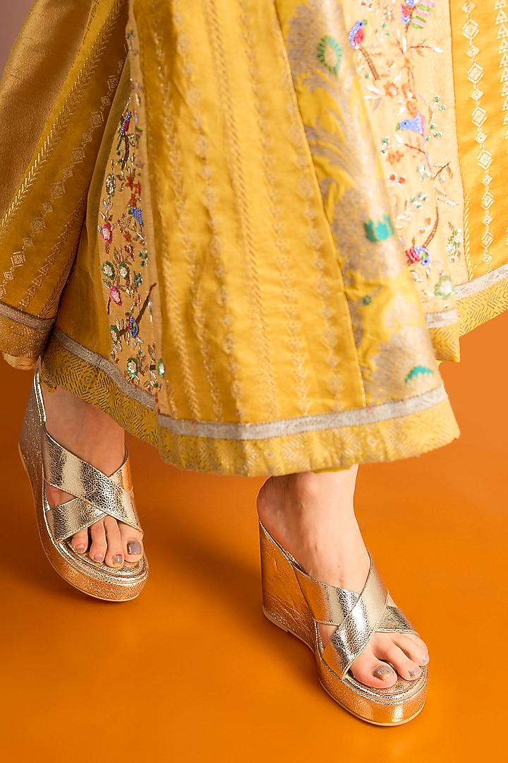 Gold Faux Leather Heels by TIESTA at Pernia's Pop Up Shop