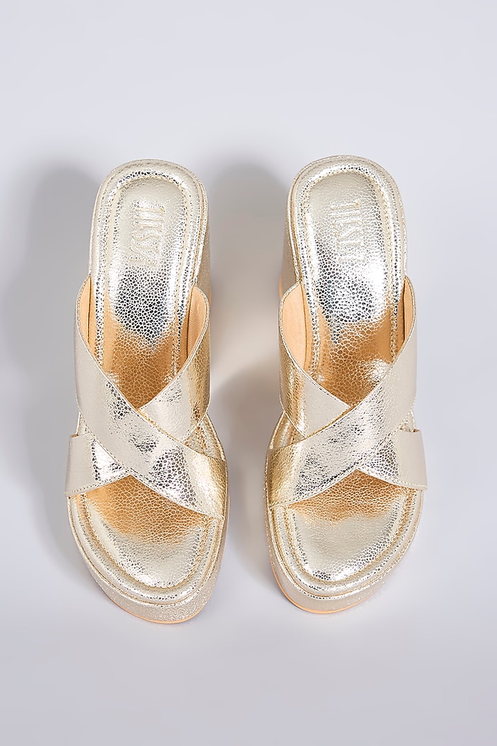 Gold Faux Leather Heels by TIESTA at Pernia's Pop Up Shop