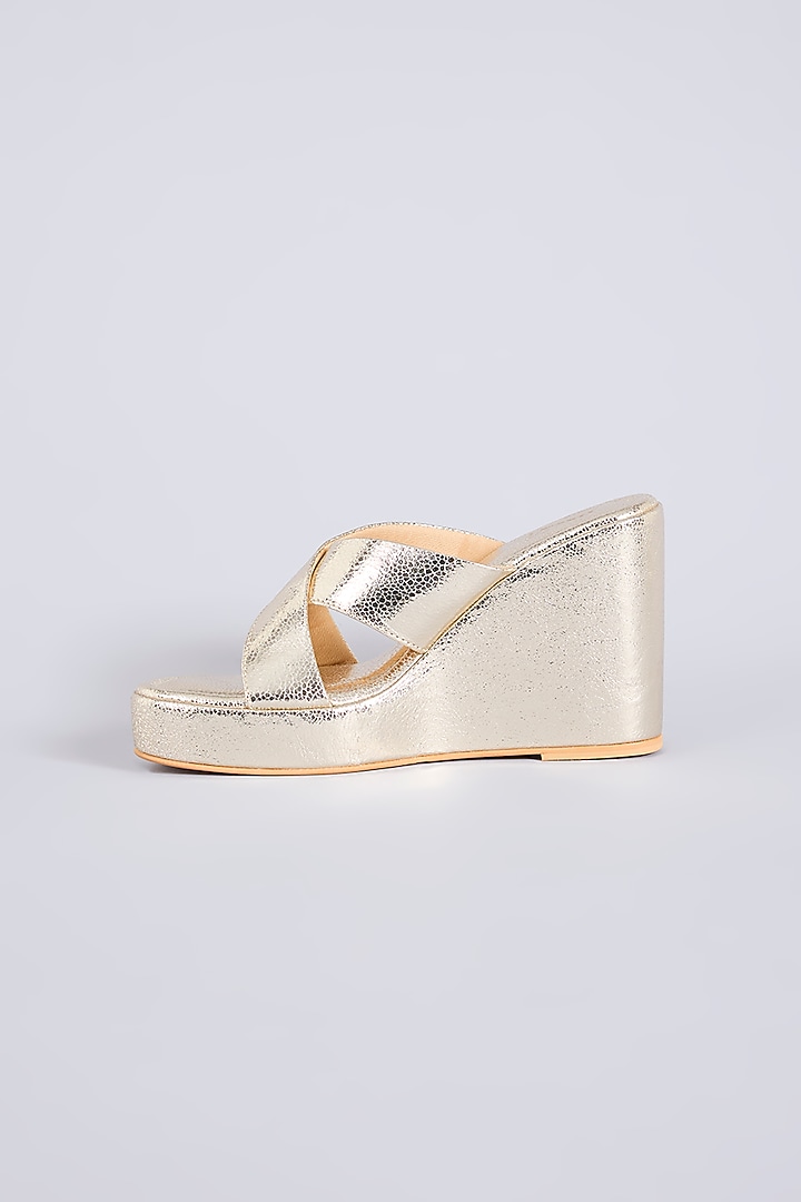Gold Faux Leather Heels by TIESTA at Pernia's Pop Up Shop