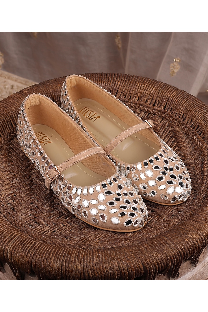Beige Satin Ballerina Flats by TIESTA at Pernia's Pop Up Shop