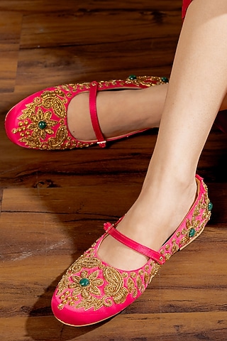 Hot Pink Satin Ballerina Flats by TIESTA