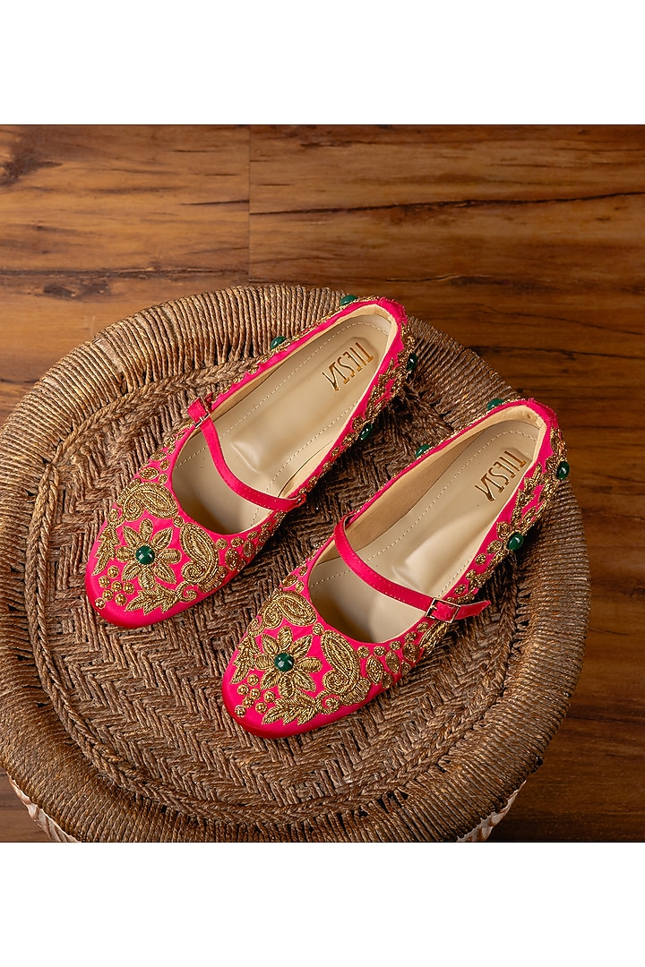 Hot Pink Satin Ballerina Flats by TIESTA at Pernia's Pop Up Shop