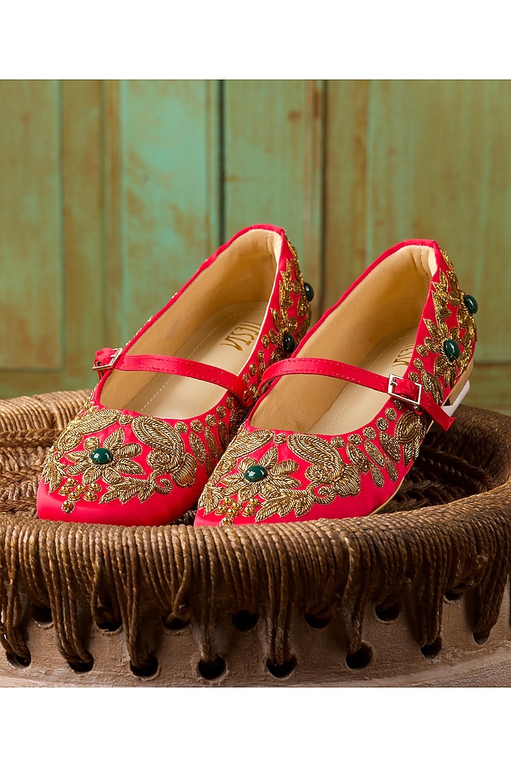 Hot Pink Satin Ballerina Flats by TIESTA at Pernia's Pop Up Shop