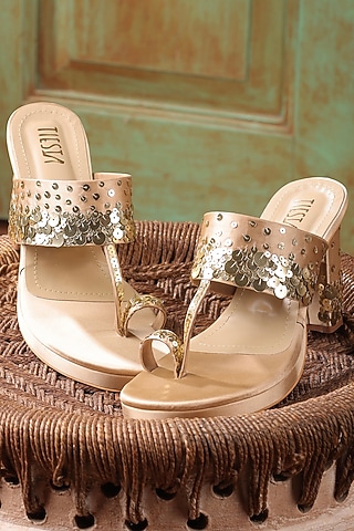 Dark Gold Satin Block Heels by TIESTA