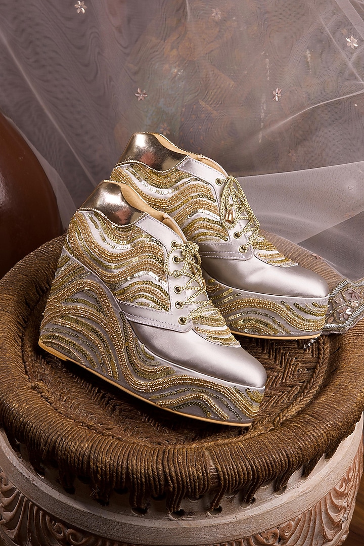 Grey Satin Sneaker Wedges by TIESTA at Pernia's Pop Up Shop