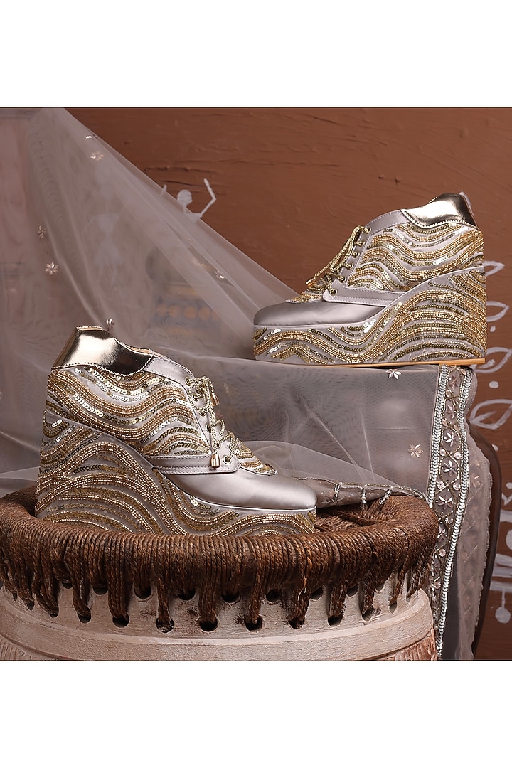 Grey Satin Sneaker Wedges by TIESTA at Pernia's Pop Up Shop