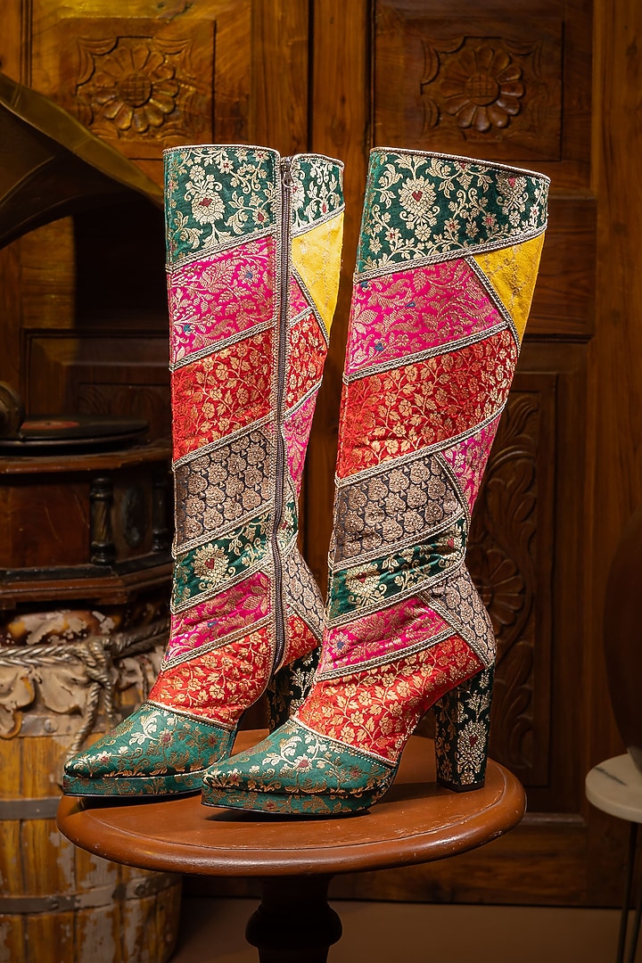 Multi-Coloured Silk High Boots by TIESTA at Pernia's Pop Up Shop