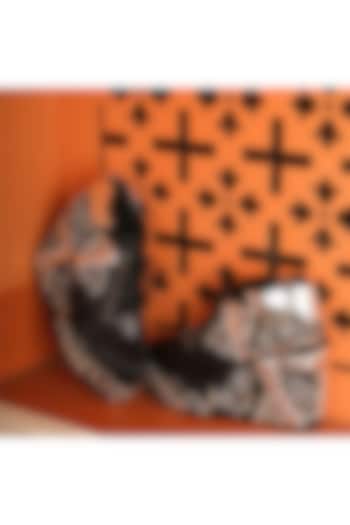 Black Satin Sequin Embroidered Wedge Sneakers by TIESTA at Pernia's Pop Up Shop