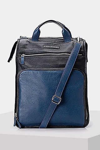 Blue & Black Handcrafted Backpack by Tiger Marron