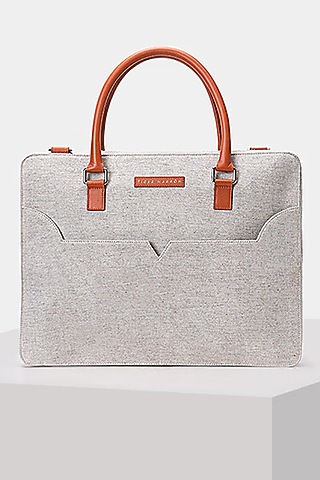 Grey & Orange Handcrafted Laptop Bag by Tiger Marron