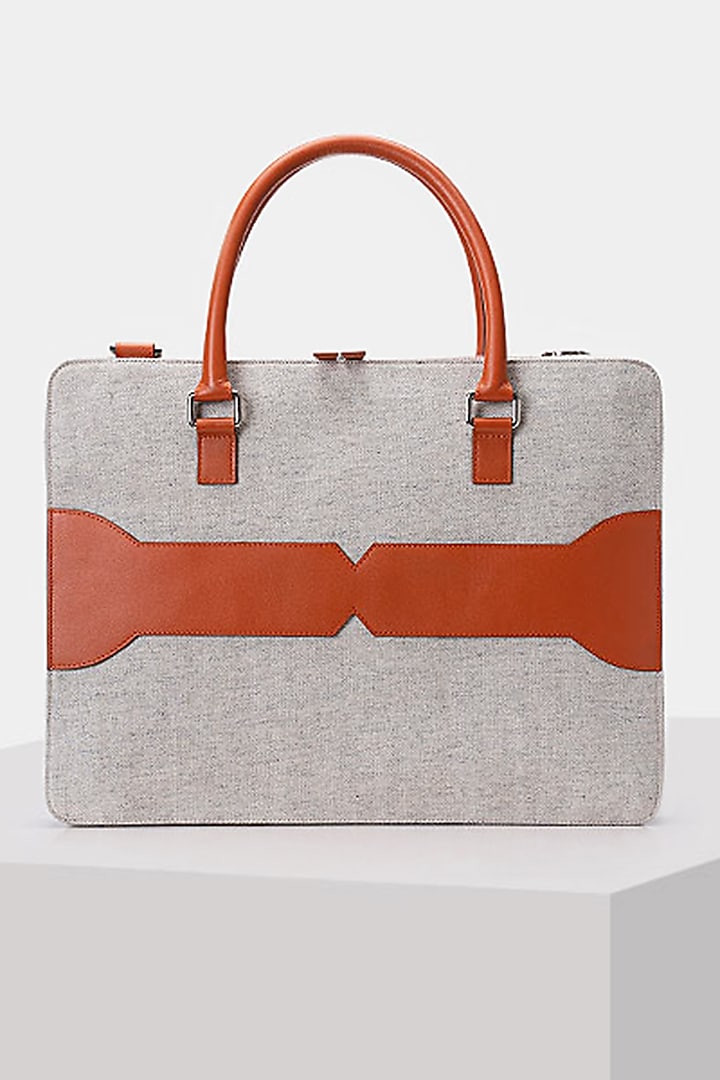 Grey & Orange Handcrafted Laptop Bag by Tiger Marron at Pernia's Pop Up Shop