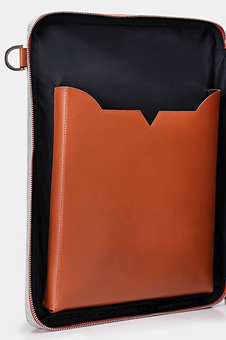 Grey & Orange Handcrafted Laptop Bag by Tiger Marron at Pernia's Pop Up Shop