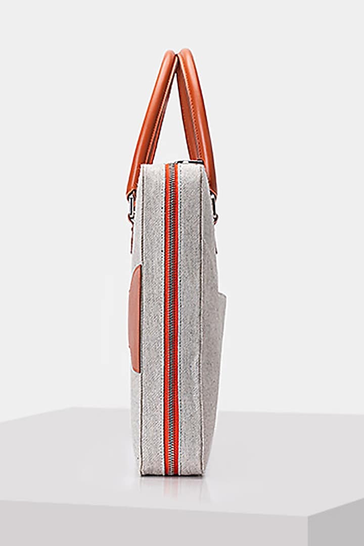 Grey & Orange Handcrafted Laptop Bag by Tiger Marron at Pernia's Pop Up Shop