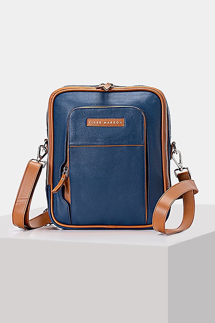 Blue & Tan Handcrafted Crossbody Bag by Tiger Marron