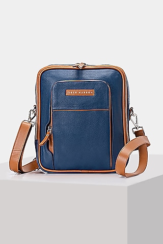 Blue & Tan Handcrafted Crossbody Bag by Tiger Marron