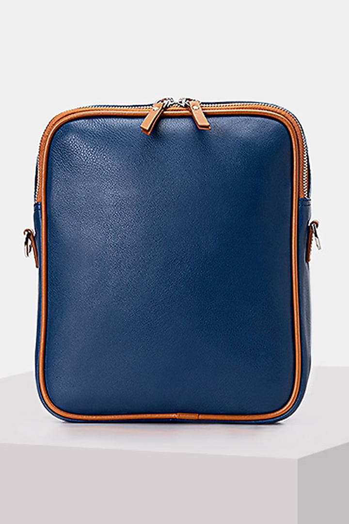 Blue & Tan Handcrafted Crossbody Bag by Tiger Marron at Pernia's Pop Up Shop