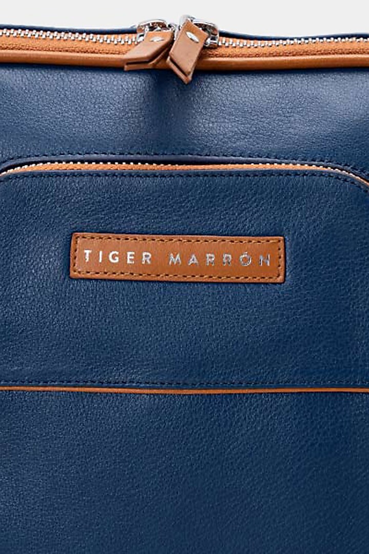 Blue & Tan Handcrafted Crossbody Bag by Tiger Marron at Pernia's Pop Up Shop