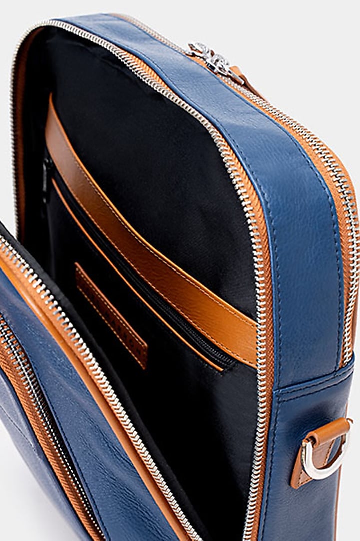 Blue & Tan Handcrafted Crossbody Bag by Tiger Marron at Pernia's Pop Up Shop