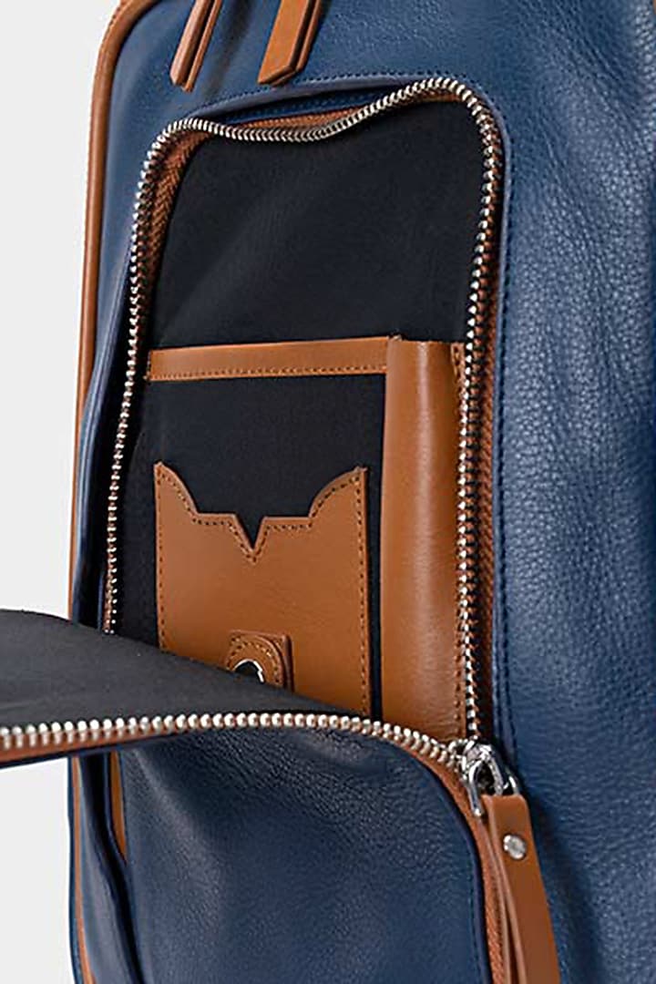 Blue & Tan Handcrafted Crossbody Bag by Tiger Marron at Pernia's Pop Up Shop
