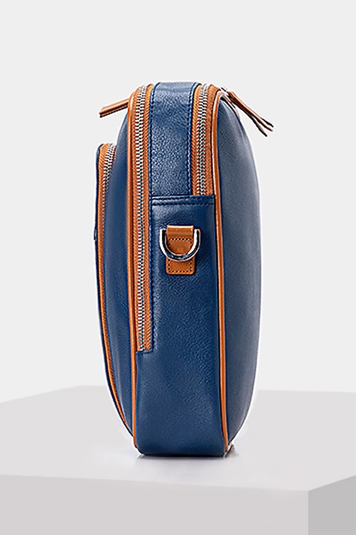Blue & Tan Handcrafted Crossbody Bag by Tiger Marron at Pernia's Pop Up Shop