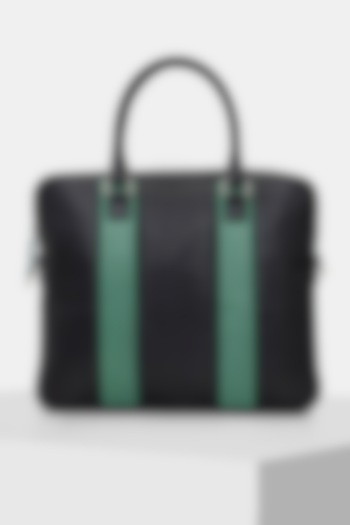 Black & Green Handcrafted Laptop Bag by Tiger Marron