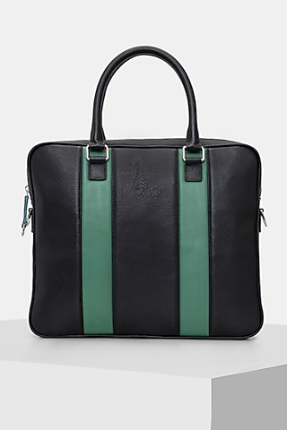 Black & Green Handcrafted Laptop Bag by Tiger Marron