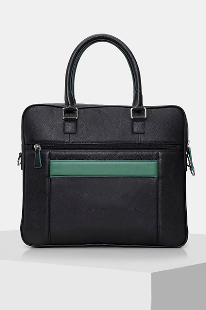Black & Green Handcrafted Laptop Bag by Tiger Marron at Pernia's Pop Up Shop