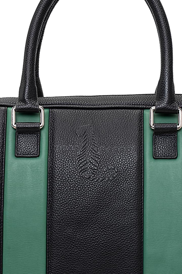 Black & Green Handcrafted Laptop Bag by Tiger Marron at Pernia's Pop Up Shop