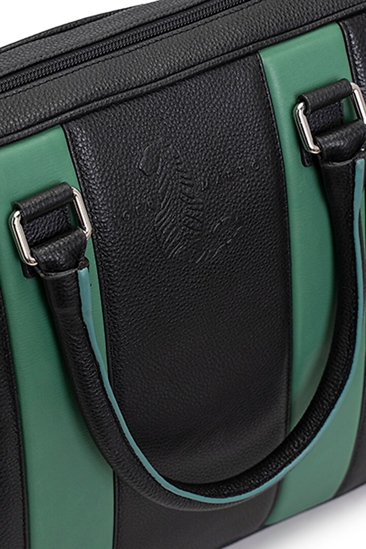 Black & Green Handcrafted Laptop Bag by Tiger Marron at Pernia's Pop Up Shop
