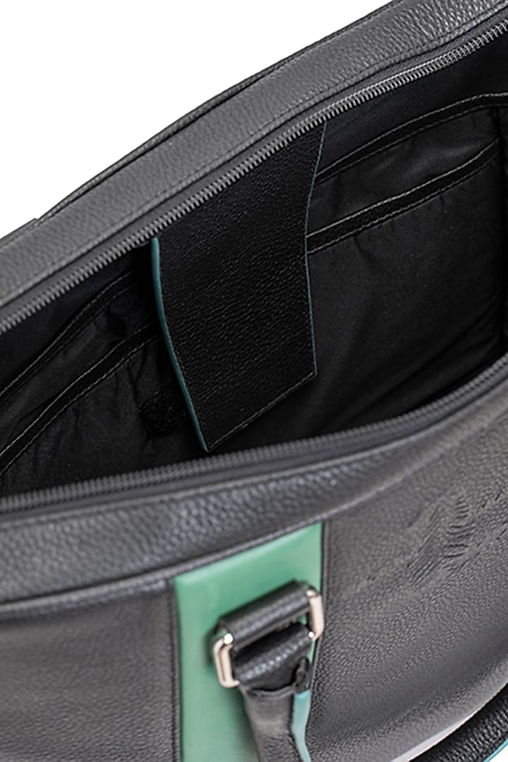 Black & Green Handcrafted Laptop Bag by Tiger Marron at Pernia's Pop Up Shop