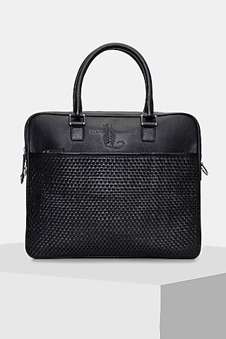 Black Handcrafted Fluid Leather Laptop Bag by Tiger Marron