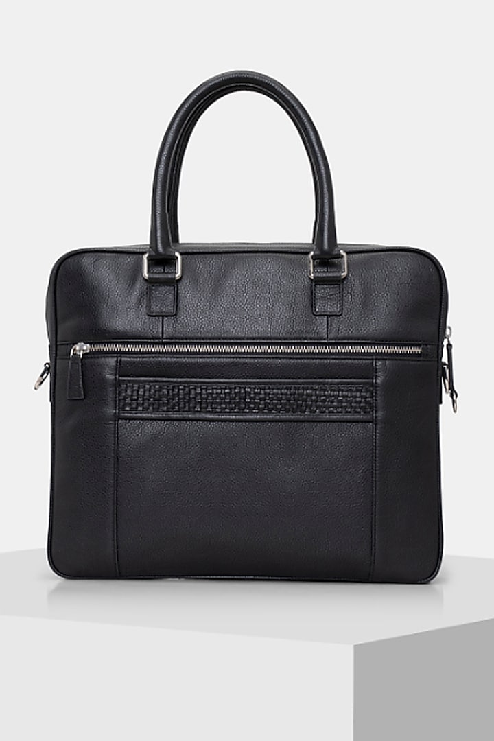 Black Handcrafted Fluid Leather Laptop Bag by Tiger Marron at Pernia's Pop Up Shop