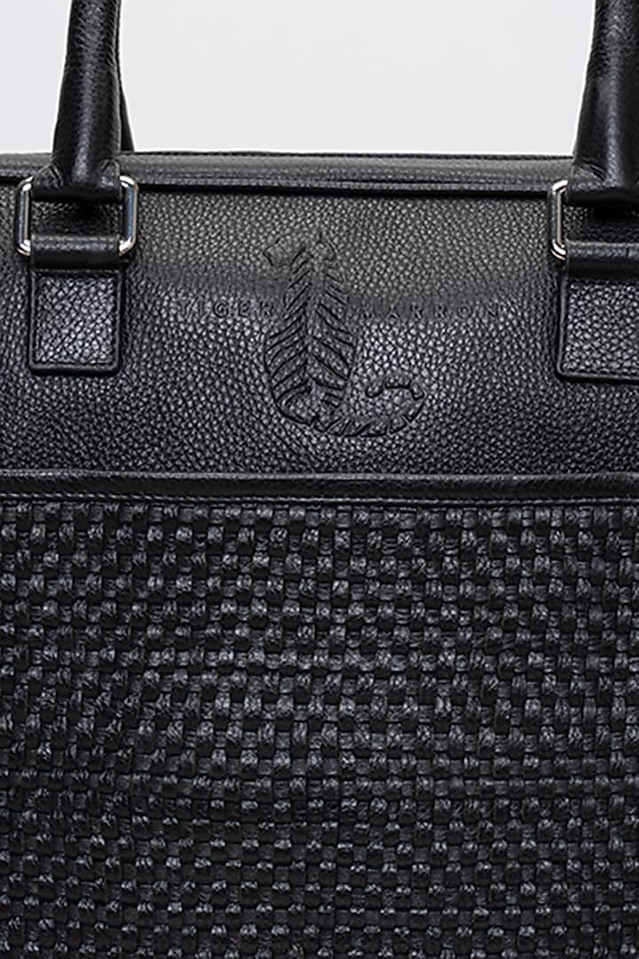 Black Handcrafted Fluid Leather Laptop Bag by Tiger Marron at Pernia's Pop Up Shop